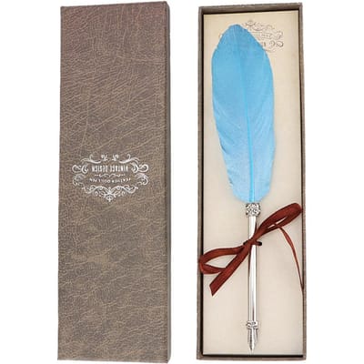 Vintage Veer Doop Pen Schrijven Kalligrafieveer Pen in Cadeaubox (Blauw) beige