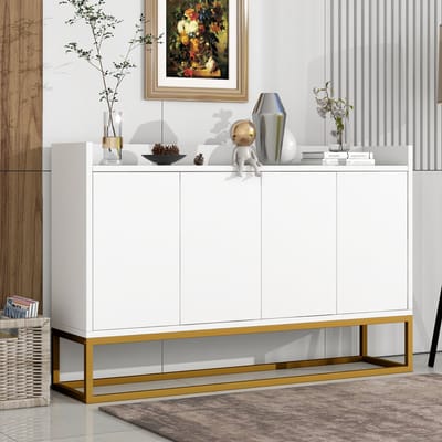 Dressoir - Minimalistisch en Greeploos - 4 Deuren voor Woonkamer - Wit