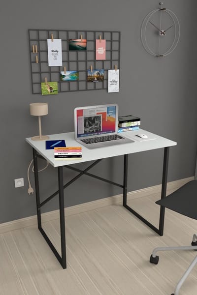 Musson Bureau - 90x60x75 cm - Wit Werkbureau - Computertafel - Laptoptafel - Metaal & Hout - Modern Design - Volwassenen Bureau
