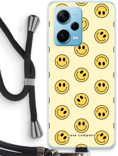 Case Company® - Hoesje met koord geschikt voor Xiaomi Redmi Note 12 Pro Plus hoesje met Koord - Smiley N°2 - Telefoonhoesje met Zwart Koord - Bescherming aan alle Kanten en Over de Schermrand
