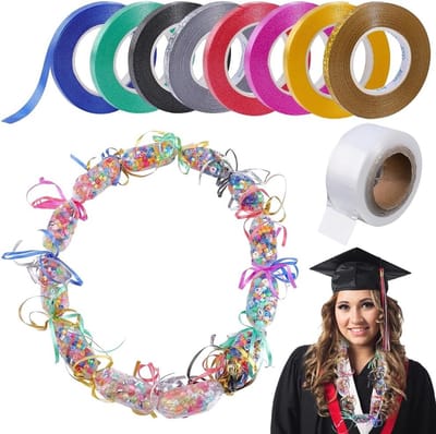 Heldere Polymeer Tubing voor Afstuderen - DIY Candy Slate Making Kit van 100 Meter met 16 Rollen Multicolor Ribbons, Leis Benodigdheden voor Feestdecoraties en Cadeau Wreaths