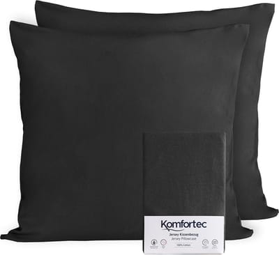 Komfortec Set van 2 Premium Jersey Kussenslopen 50x50 cm - Superzachte Kussenhoes – 100% Katoen – 150 g/m² - Zwart