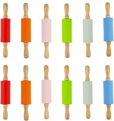 12 Pack Kleine Deegrollers voor Kinderen - 9 Inch Deegrollers in 6 Kleuren voor Thuis Keuken