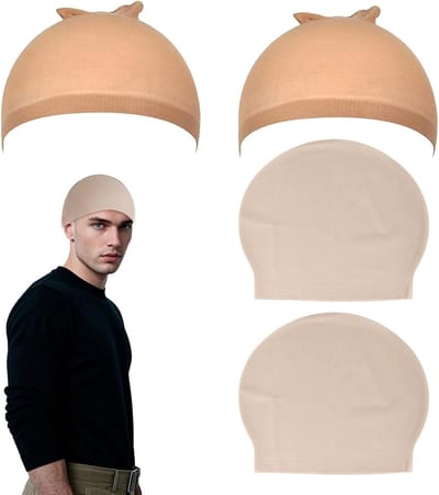 Set van 2 Latex Kaal Caps voor Volwassenen met Haarnet - Kaal Kostuum Hoofdbedekking voor Halloween, Carnaval en Cosplay Feestjes