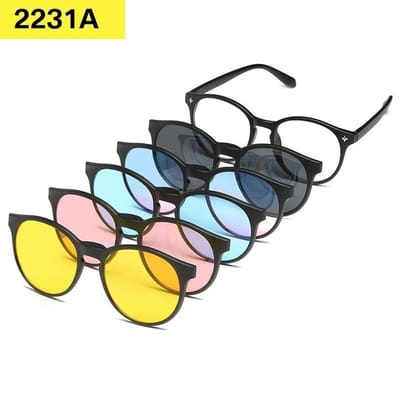 1/6 In 1 Magnetische Clip-on Zonnebril voor Mannen Vrouwen Optisch Montuur Zonnebril Custom Design polarized black