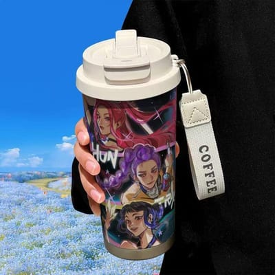 Groupe de Filles Chasseuses de Sorcières Tasse Thermos Paille en Acier Inoxydable Double Boisson Grande Capacité Tasse à Café Cadeau pour Fille Grande Valeur 520ml