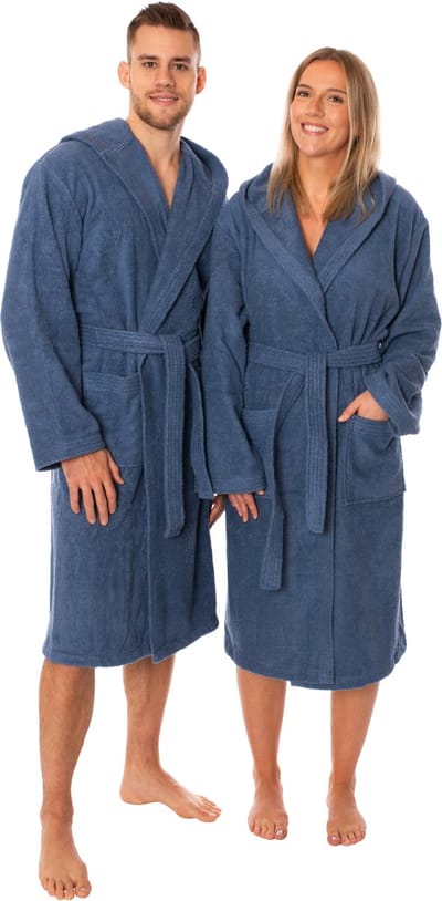 Lavea® Badjas Dames & Badjas Heren van 100% Katoen – Zachte Badjas van Badstof met Capuchon, Unisex Design, Ideaal voor Sauna & Thuis - M - Marineblauw