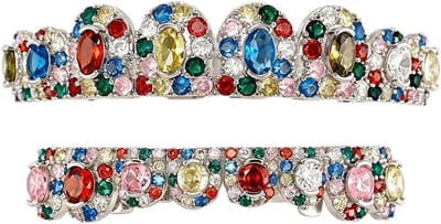 Edelsteen Grillz - Zirkon Tanden - Streetstyle Accessoire - Goud en Zilver - Set - Zilver