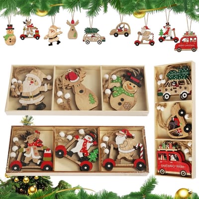 Houten Kerstdecoraties, 27 Stuks, Kleine Kerstboom Ornamenten, Hanger Versieringen, Herten Ornamenten voor een Feestelijke Sfeer