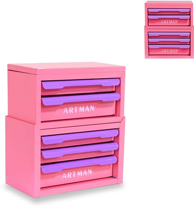 MODENUIT Ladekast - 5 Stapelbare Laden Voor Opbergen En Cosmetica - Voor Badkamer En Kaptafel - Staal - Roze