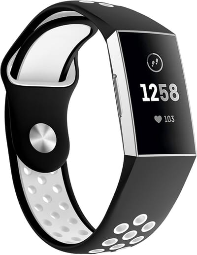 By Qubix - Compatible Fitbit bandje - geschikt voor Fitbit Charge 3 - Fitbit Charge 4 siliconen DOT bandje - Wit / Zwart - Maat: Large - Horlogeband - smartwatchbandje