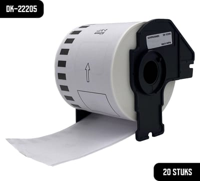 DULA - Brother Compatible DK-22205 Doorlopende Labelrol - Papier - Zwart op Wit - 62 mm x 30,48 m - 20 Rollen