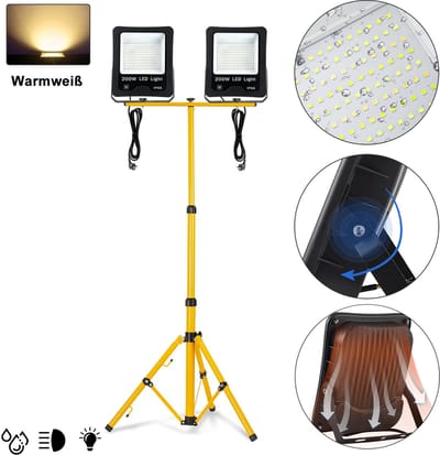 Froadp 2x 200W LED Fluter Baustrahler Flutlicht Koudwit Waterdicht IP66 Werkscheinwerper Scheinwerper Met Standaard En 3M Kabel Buitenruimte Tuin Garage