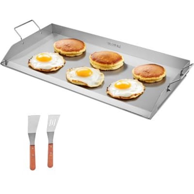 VEVOR Grillplaat Grillpan RVS Universele Rechthoekige Plaat (809 x 370 mm) met Platte Bovenkant, Gasgrillplaat voor BBQ Grill Teppanyaki, Draagbare Familie Kookgerei met Handvat