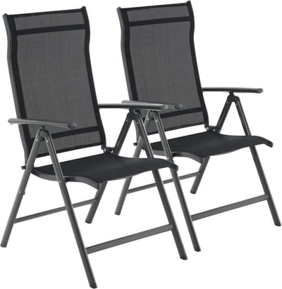 Furnstar - Tuinstoelen - 2 Stuks - 8 Verstelbare Standen - Inklapbaar - Tuin of Balkon - klapstoelen - belastbaar tot 120 kg - Zwart