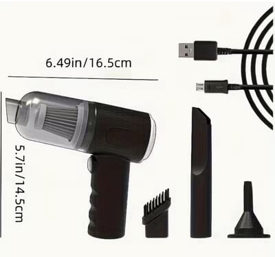 Draagbare Mini Stofzuiger – 3000PA Krachtige Zuigkracht – Compact & Snoerloos – Met Borstelopzetstukken – Voor Auto en Thuis