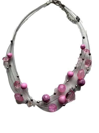 Petra's Sieradenwereld - Handgemaakte ketting met meerdere laagjes roze kralen (023)