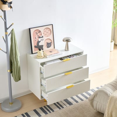 DESMIU Dressoir - Modern Design Met 3 Lades En Goudkleurige Grepen - Voor Woonkamer, Slaapkamer En Hal - MDF - Wit - 80x40x72 Cm