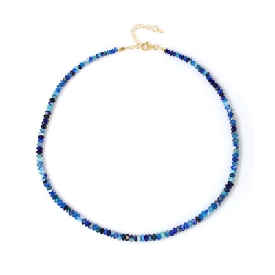 Cavill - Verstelbare Zilveren Ketting met 64,7 Ct Afghaniet - 925 Sterling Zilver Verguld - Luxe Blauwe Parels - Moderne Halsketting Vrouwen