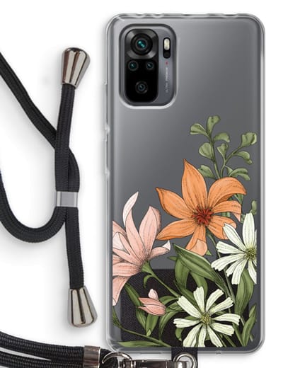 Case Company® - Hoesje met koord geschikt voor Xiaomi Redmi Note 10 Pro hoesje met Koord - Floral bouquet - Telefoonhoesje met Zwart Koord - Bescherming aan alle Kanten en Over de Schermrand