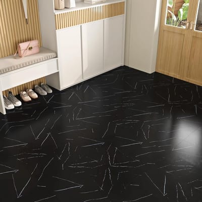 15 Stuks Zwarte Marmer Effect PVC Vloerstickers voor Keuken en Kapsalon - Waterdichte Tegelstickers, 30 x 30 cm, Duurzaam en Eenvoudig aan te Brengen