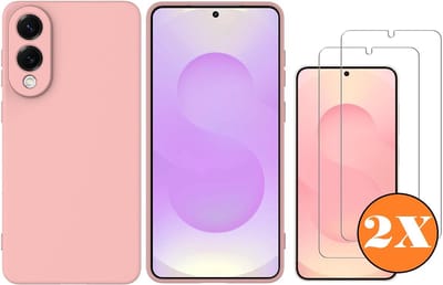 Hoesje geschikt voor Samsung Galaxy S25 Edge Hoesje siliconen Licht Roze zacht siliconen hoesje TPU - met Samsung S25 Edge Screenprotector - 2 stuks