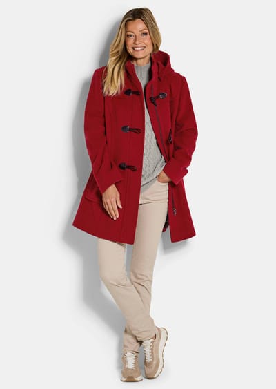 Klassieke duffelse coat van de fijnste mix met wol - rood - Gr. 19 van Goldner Fashion