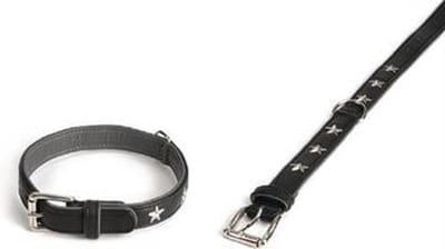 Stars Hondenhalsband - Leer - Zwart - 31-39 cm x 22 mm