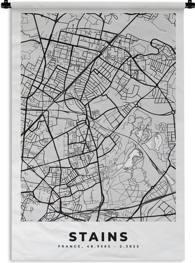 Wandkleed - Wanddoek - Frankrijk – Plattegrond – Kaart – Stains – Stadskaart - 120x180 cm - Wandtapijt