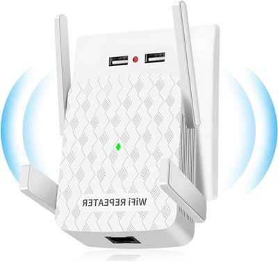 Wifi Versterker - Signaal Booster - Uitgebreide Dekking - Dual Band 1200Mbps - 4 Antennes - Wit