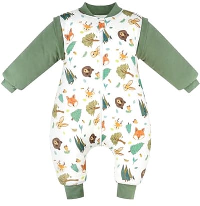 Babyslaapzak met Voeten, 3,5 TOG voor Winter, Afneembare Mouwen, 100% Katoen, Geschikt voor Jongens en Meisjes