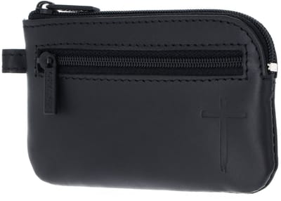 oxmox Leren sleutelgeval Leather Keyholder Freedom Cross Embossed Black zwart