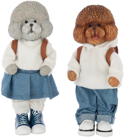 J-Line figuur Poedel Kleed + Tas - polyresin - mix - small - 2 stuks