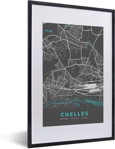 Fotolijst incl. Poster - Plattegrond – Kaart – Stadskaart – Frankrijk – Chelles - 40x60 cm - Posterlijst