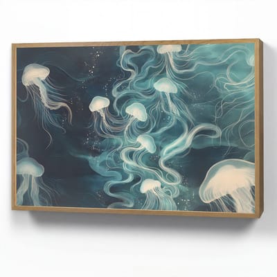 Wandlamp 90x60 cm - Oplaadbaar - Kwallen - Zee - Wit - Golven - Wandlampen binnen woonkamer - Slaapkamer lamp - Decoratieve nachtlamp - Vloerlamp draadloos