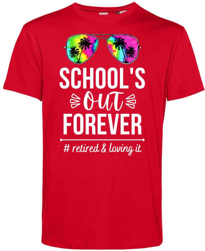 T-shirt Bril School's Out Forever | Geslaagd Cadeau | Afgestudeerd | Diploma | Rood | maat XS