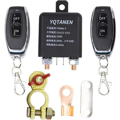 YQTANEN Relais de batterie de voiture 12 V, télécommande sans fil, interrupteur de déconnexion de batterie, isolateur de commutateur de batterie 12V 120A noir