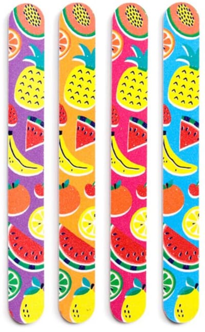 Puckator - Set met 4 Nagelvijlen - Zomer Fruit - Paars - Oranje - Roze - Blauw - Afmeting 1 nagelvijl 17,5 x 2 x 0,3 cm