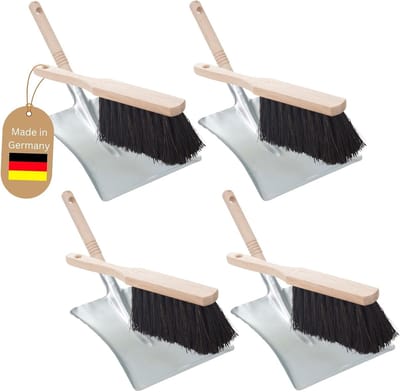 4X stoffer en blik set stoffer en blik handborstel Arenga borstelharen en stoffer en blik metaal zilver gegalvaniseerd stoffer en blik bezem voor vegen hand veegset stoffer en blik set stoffer en blik borstel en stoffer en blik
