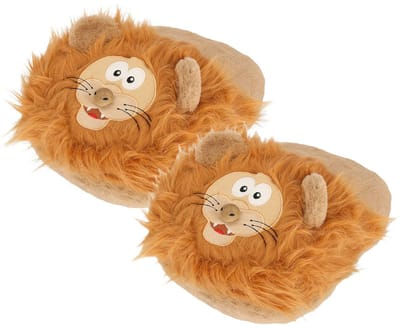 Apollo Dieren voetenwarmer slof - jongens / meisjes - leeuw - lichtbruin - one size - 30 x 27 cm - polyester