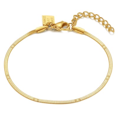Twice As Nice Armband in goudkleurig edelstaal, platte slangketting 16cm+3cm