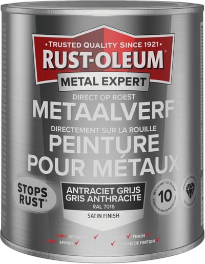 Rust-Oleum Metal Expert Direct Op Roest Metaal Verf Zijdeglans 750ml - RAL 7016