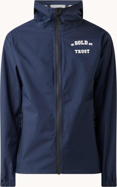 In Gold We Trust Waterbestendig jack met capuchon en backprint - Blauw - Maat XXL
