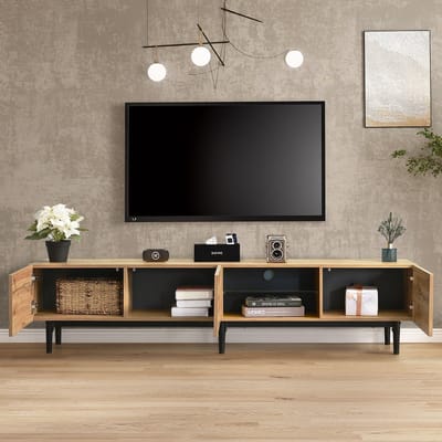 KOMHTOM Tv meubel Modern met houtnerf variabele LED-verlichting