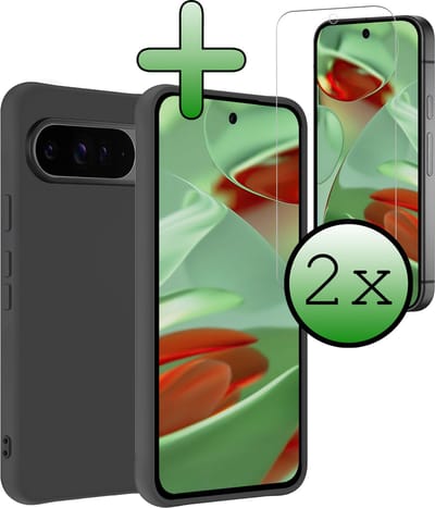 Hoesje Met 2x Screenprotector - Geschikt voor Google Pixel 9 Pro - Sterk & Shockproof - Back Cover - Siliconen Case - Telefoon Hoes - Zwart