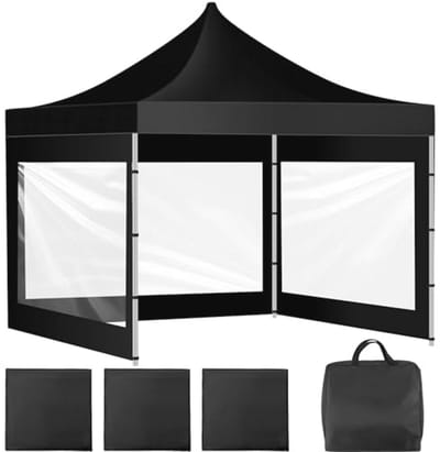 Doorzichtige zijwanden met venster voor luifeltent - 3 stuks met zwarte opbergtas