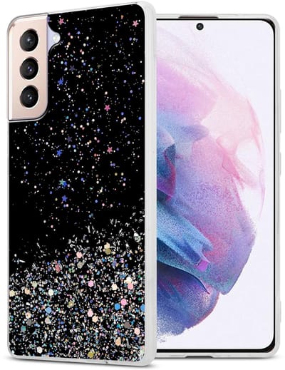 Cadorabo Hoesje geschikt voor Samsung Galaxy S21 PLUS in Zwart met Glitter - Beschermhoes van flexibel TPU silicone met fonkelende glitters Case Cover Etui