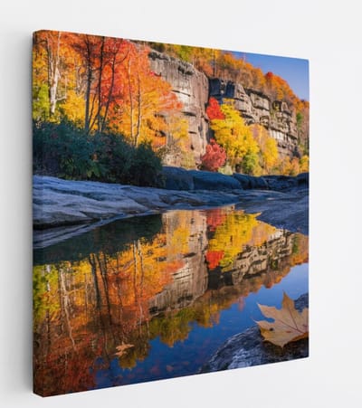 Saammp Canvas Schilderij - Blad op steen - Landschap - Natuur - 20x20 - Foto op canvas - Wanddecoratie - Muurdecoratie Woonkamer - Slaapkamer decoratie - Canvas Print