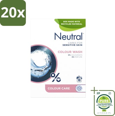 20 x Neutral Waspoeder Kleur 18 Wasbeurten 1,187 kg - Grootverpakking - Waspoeder - Waspoeder Kleur - Waspoeder Parfumvrij - Waspoeder Gevoelige Huid - Waspoeder 0% Parfum