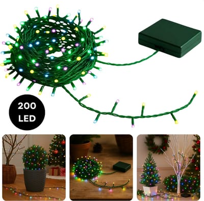 Cheqo® Micro Clusterverlichting - 200 Led Lampjes - Soft Multi Colour - Batterij Aangedreven - 8 Lichtfuncties - Geheugenfunctie - Timer Functie - 6 Uur Aan - 18 Uur Uit - Kerstverlichting - Kerstboomverlichting - Kerstlampjes